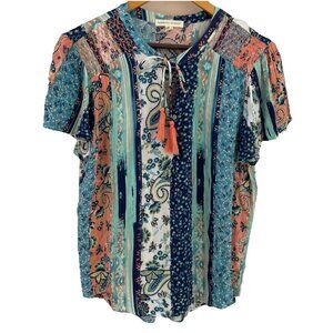 Farmer's Market Womens Peasant Top Size XL Colorful Paisley Boho Festival Hippie